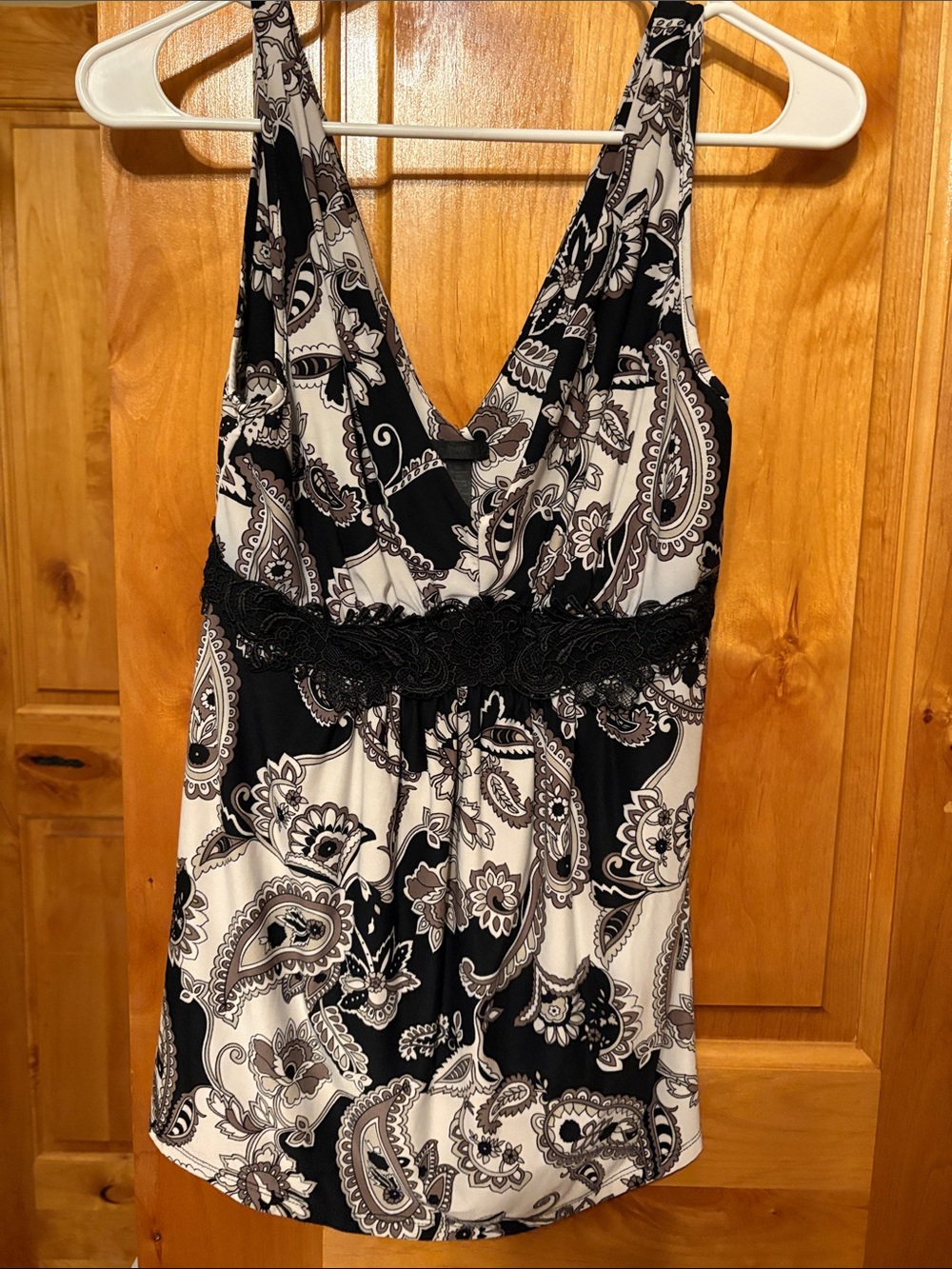 Soma Black & White Paisley Lace-Trim Camisole